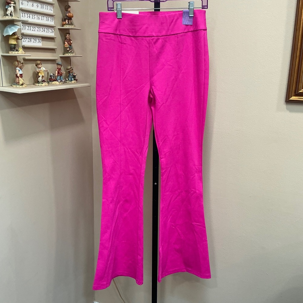 Dear Scarlett Pants It's Magic Flare L Pink High Stretch Pull On Front Seam